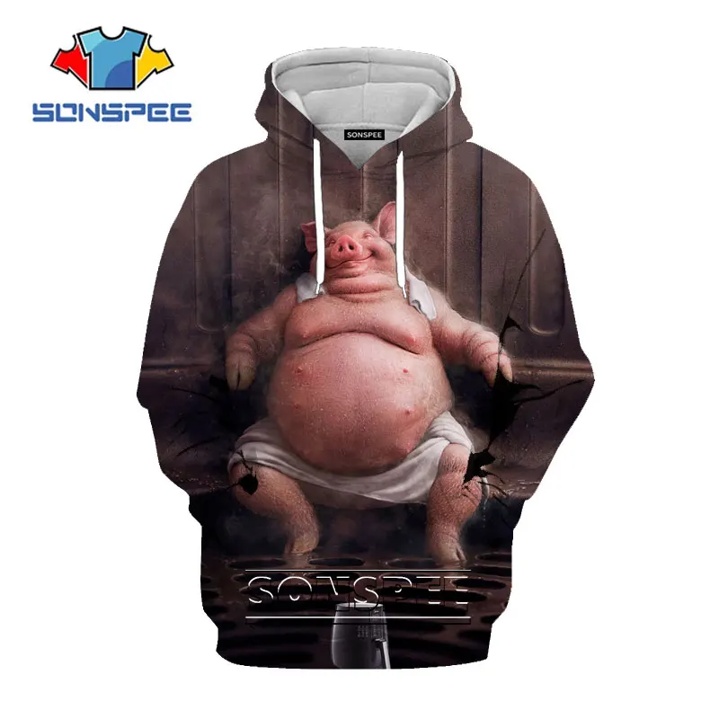 

SONSPEE 3D Printing Hoodie Animal Funny Men Women Hooded Jacket Pig Deer Funny Face Harajuku Pullover Long Sleeve Men's Top