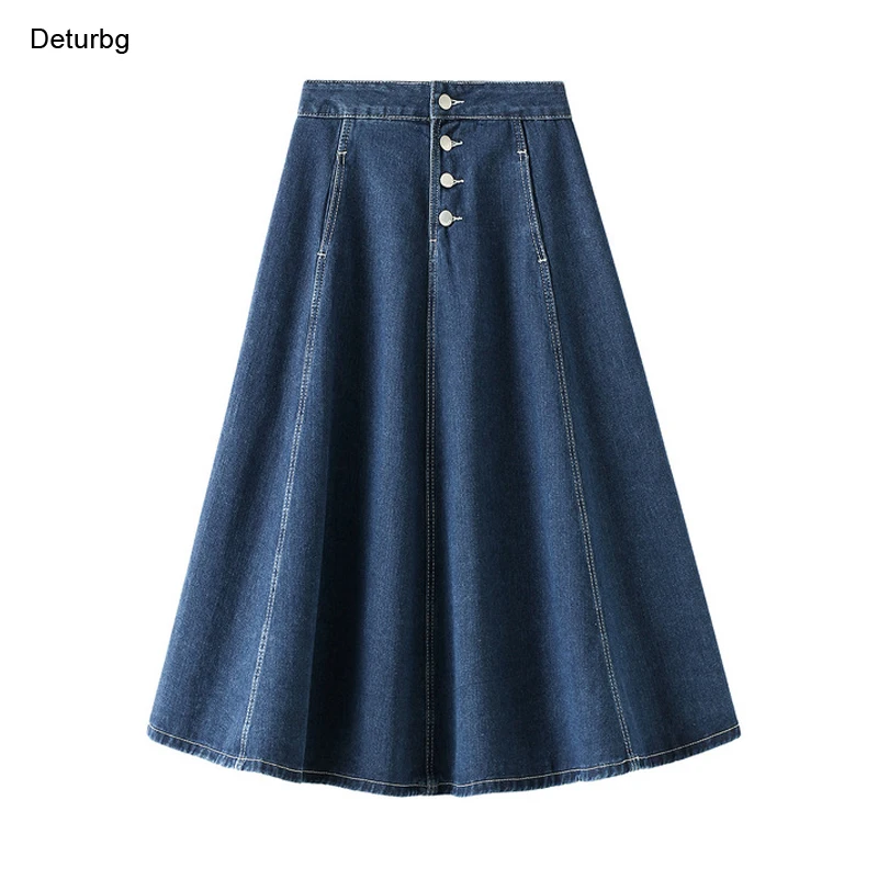 

Женская однобортная джинсовая юбка, элегантная облегающая трапециевидная юбка с высокой талией и карманами, модель Sk860 в Корейском стиле на...