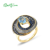santuzza silver ring for women genuine 925 sterling silver sparkling blue stones white cz stunning trendy party fine jewelry