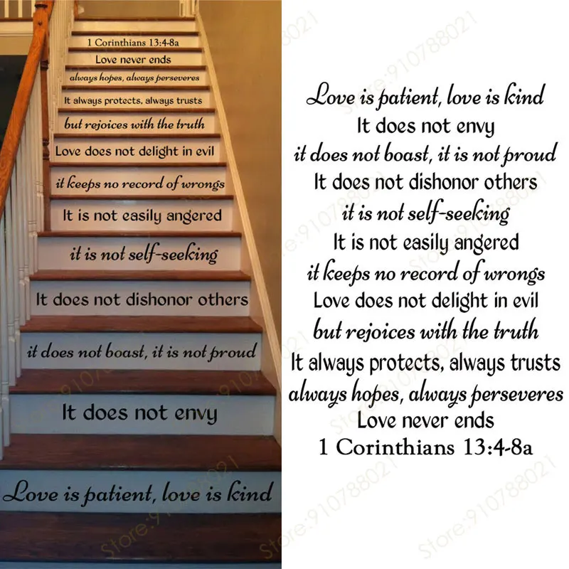 Love Is Patient,Love Is Kind Quotes Words Lettering Corinthians Bible Verse Decals for Staircase Riser Decor Home Stickers S351