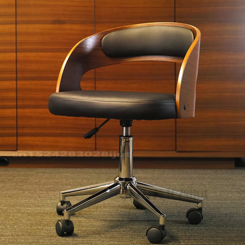 

Простой компьютерный офисный стул из искусственной кожи с металлическими ножками, домашний подъемник, вращающийся стул для отдыха, спинка ...