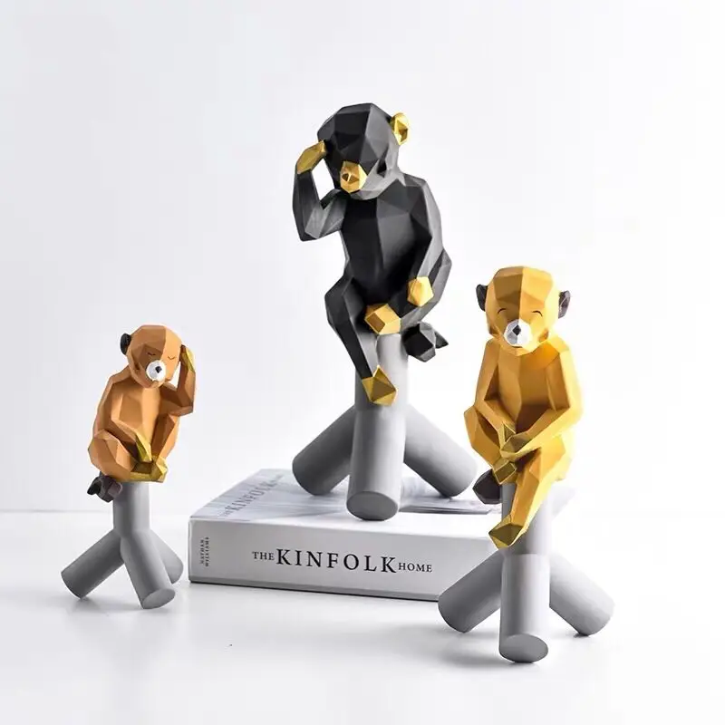[HHT] Современная Статуя животных из смолы геометрические украшения с обезьяной