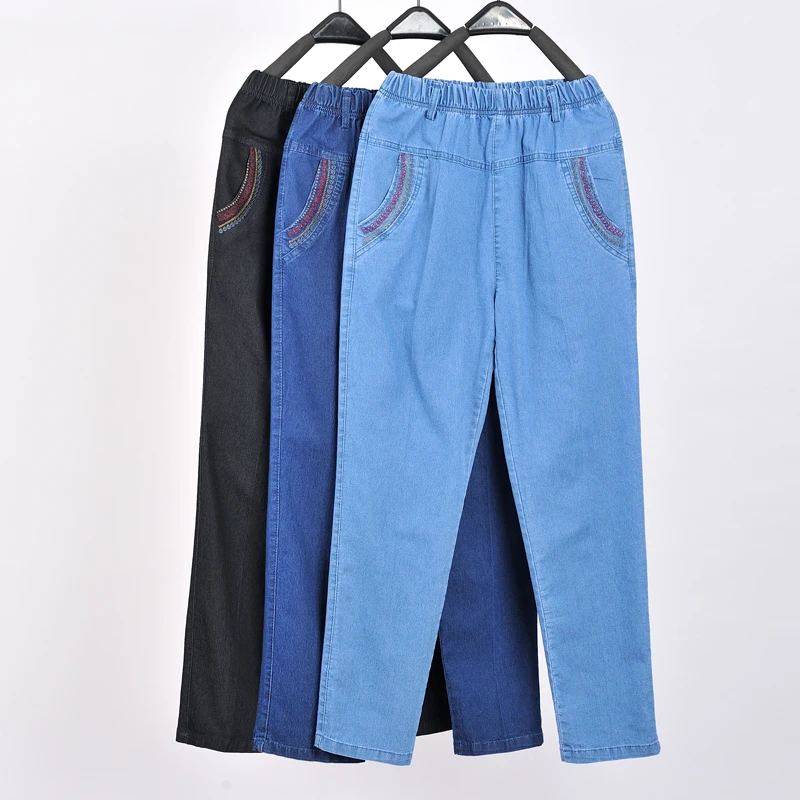 

Straight Jean Woman High Waist Mom Jeans Pants Middle Aged Women Casual Loose Solid Large Size Denim Trousers Pantalon Femme