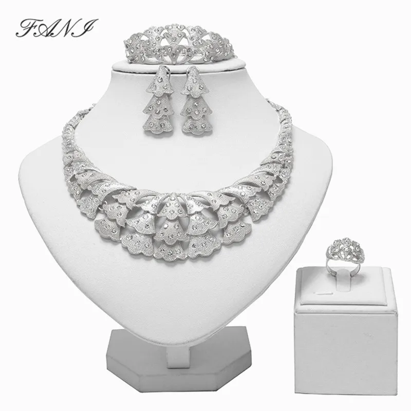 

Fani statement Designer jewelry set Wholesale Nigerian Wedding woman jewelry set Dubai Gold/Sliver Plated Bridal Jewelry Set