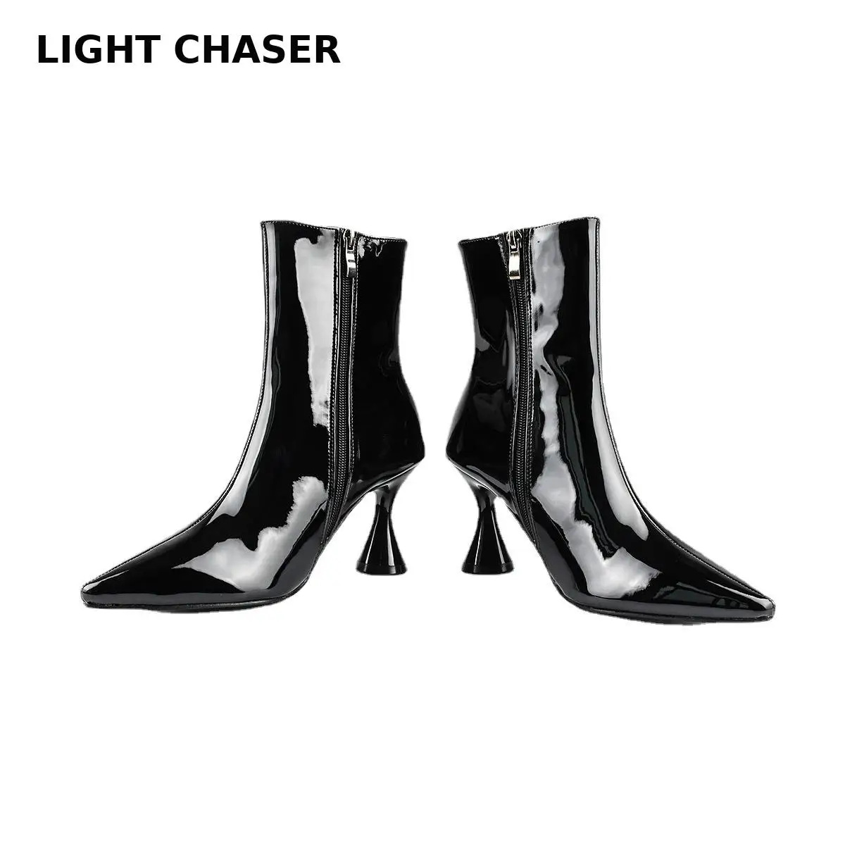 New Fashion Pointed Patent Leather Candy-colored Women's Boots, Solid Color Mid-boots, Stiletto Explosive Women's Short Boots 42
