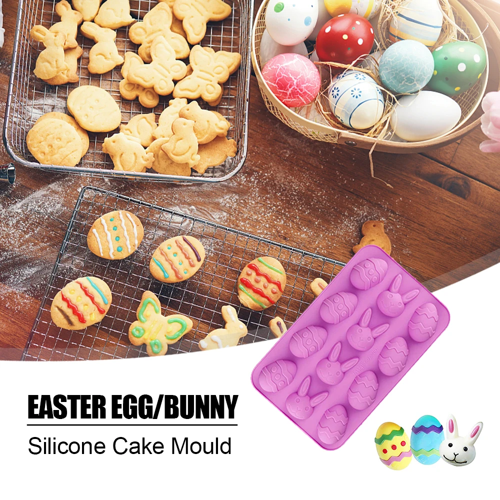 

Easter Silicone Eggs Chocolate Mould Bunny 12 Cavity Easter Candy Bunny Shape DIY Craft Cake Pudding Ice Mold Bakeware Tools