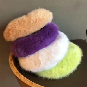 Upgrade Thicken Cute Rabbit Plush Beret Cap Women Painter Hat Korean Winter Warm Hat Autumn in USA (United States)