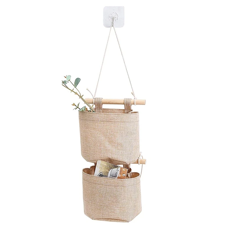 

Cotton Linen Fabric Closet Washable Hanging Storage Bag with 5 Pockets over the Wall Door Organizer for Room Bathroom
