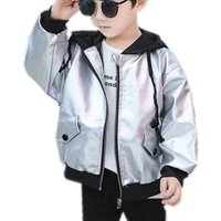 kids sport leather jacket fall boys girl hoodies coat reflective silver long sleeve outerwear breathable unisex windbreaker 3 9y