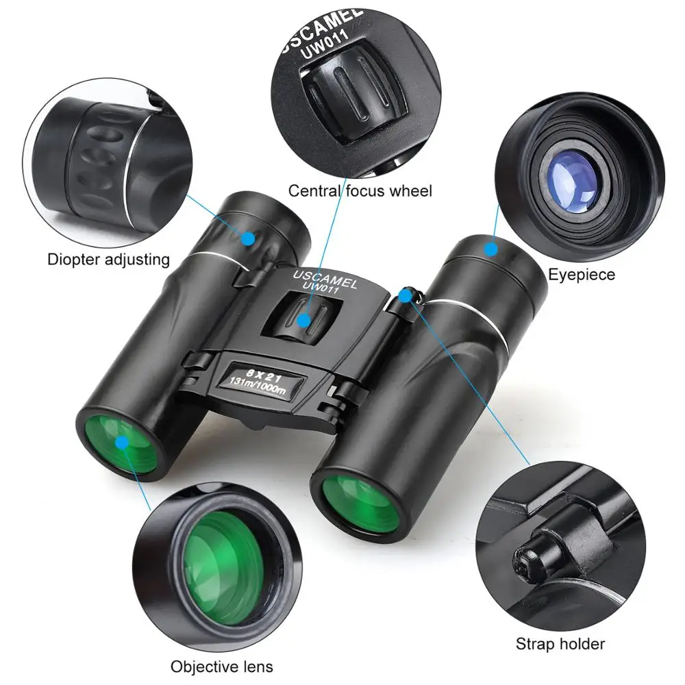 Uscamel 8 x 21 компактный зум бинокль большой дальности 3000 м складной HD мощный мини