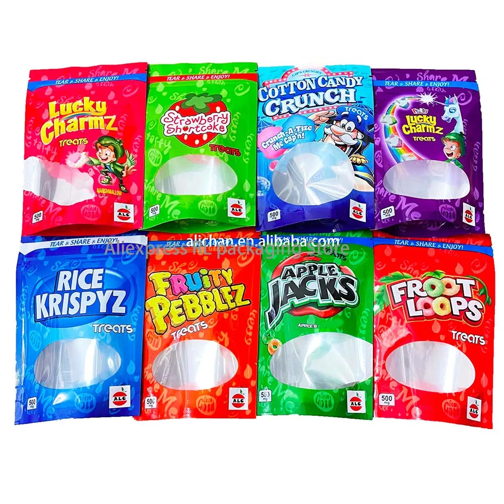 

NEWEST in stock 8 designs Mylar Bags Resealable Stand-up Ziplock Foil Bags Packing Bags(Only Bags No Food)