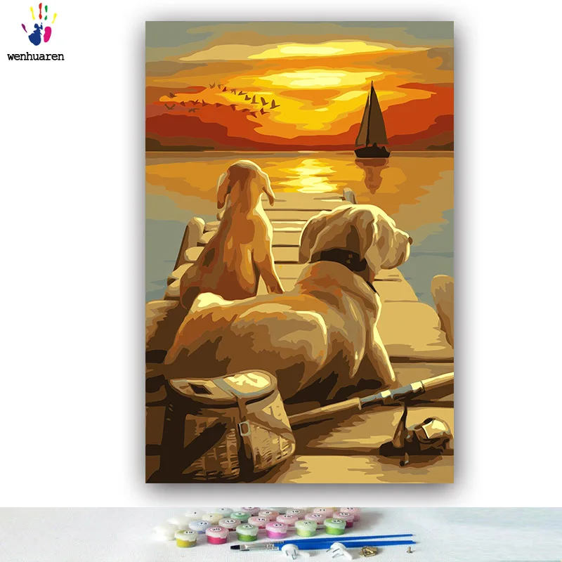 Сделай Сам картинки для раскраски по номерам с цветами лояльная Собака Золотой