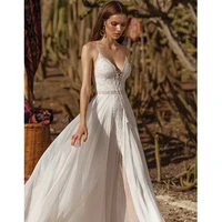 verngo beach wedding dress boho lace wedding gowns 2020 elegant backless bride dress with side slit vestidos de noiva
