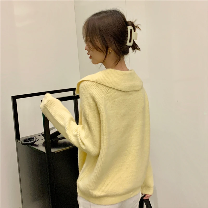 

Make firm offers han edition qiu dong loose thickening polo collar strap frock design feeling sweater knitting coat