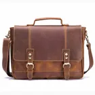 Мужской портфель из 100% натуральной кожи, деловая винтажная сумка-мессенджер через плечо, Мужская Дорожная сумка для ноутбука