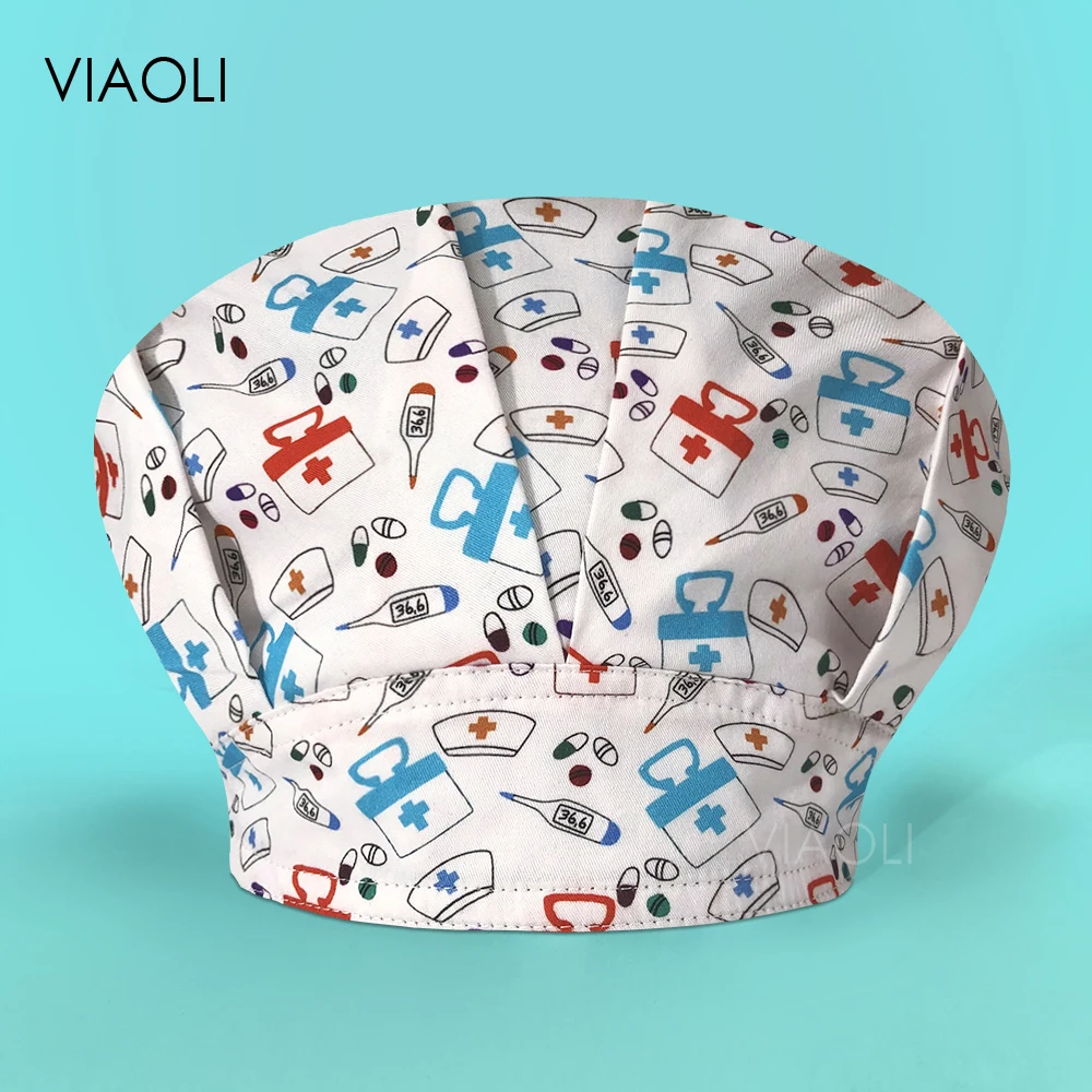 

Clearance Pattern Scrub Cap Printing Working Hat 100% Cotton Women Men Beautician Dust Proof Cooking Chef Caps Adjustable hats
