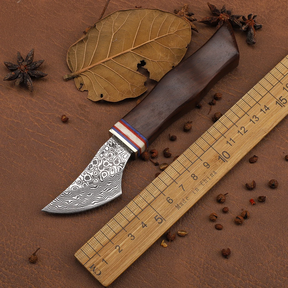 

Damascus Steel Blade Rosewood Outdoor Hunting Pocket Mountaineering Christmas Gift Kitchen EDC Tool Knife