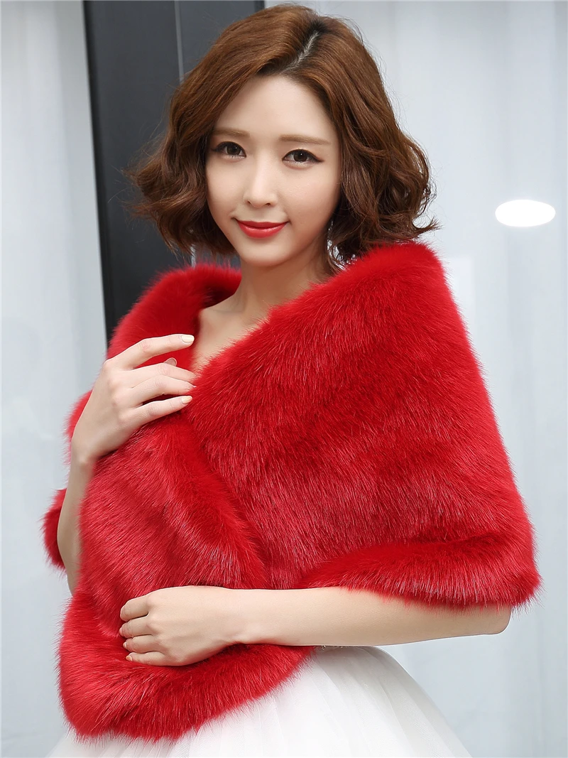 

2019 Cheap Stock Red Black Warm Bolero Bridal Cape Autumn Winter Fur Women Jacket Shawl Bridal Cloaks Party Wedding Coat BM142