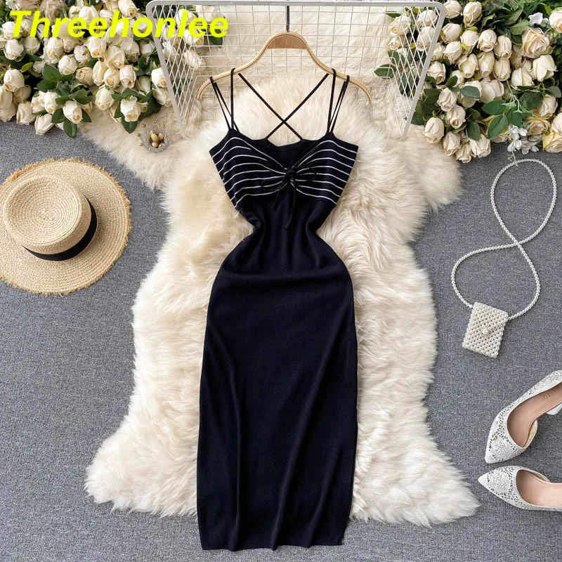 

Женское трикотажное платье на бретельках, черное прямое платье без бретелек с высокой талией, весна-лето 2021