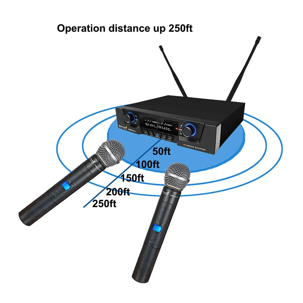 2 канальный UHF портативный регулируемый микрофон Системы 2CH Беспроводной