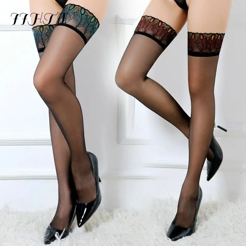

Fashion sexy solid color women's ladies lace ultra-thin transparent long stockings holding Ups thigh high stockings