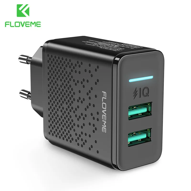 

FLOVEME Dual USB Charger 5V 2.4A Fast Charging Wall Charger Adapter EU Plug Mobile Phone For iphone ipad mini Samsung Xiaomi