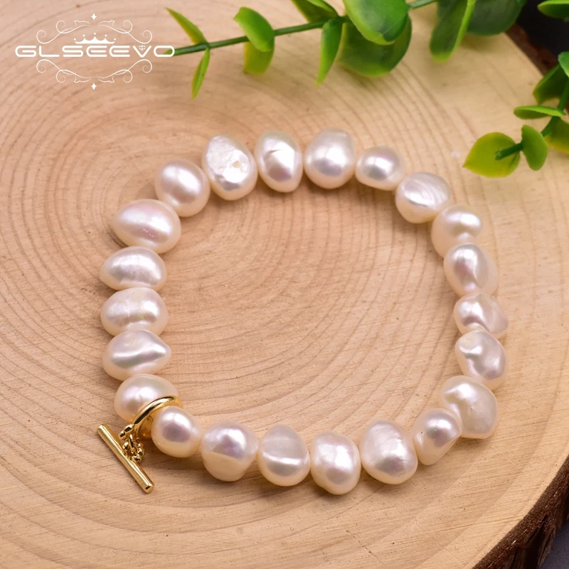 GLSEEVO Original White Fresh Water Baroque Pearl Bracelets For Women Wedding Engagement Minimalism Jewelry Classic Joyas GB0923 | Украшения