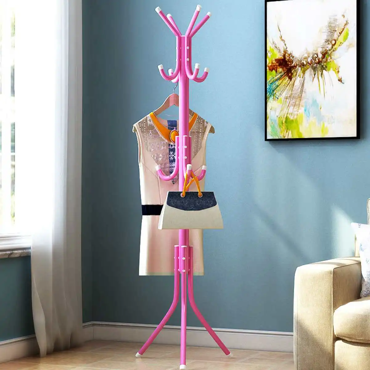 

NEW 9 Hook Clothes Tree Coat Rack Metal Coat Handbag Scarf Hanger Saving Space Portable Hat Clothes Stand Bedroom Decor