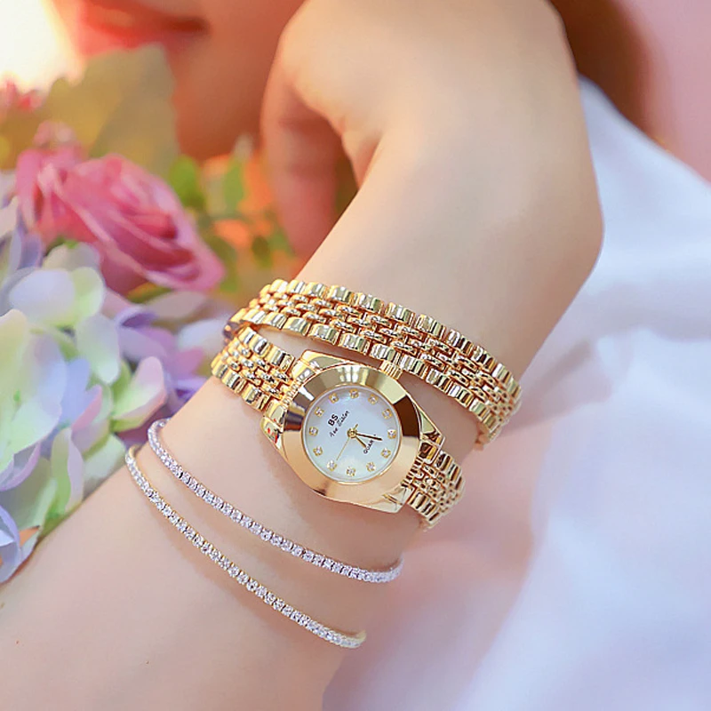 BS новые женские наручные часы золотые с кристаллами и бриллиантами Часы из