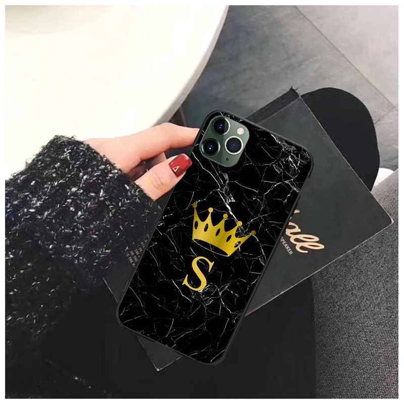 

Monogram Black Marble crown initials name Letter Phone Case For iPhone 12mini 12 11 ProMax XS MAX XR SE2 8 7 6 6S Plus X 5 5S SE