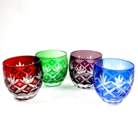 2 pieces japanese colored overlay glasses sake glass cup hand cut to clear shot wine glass cup edo kiriko