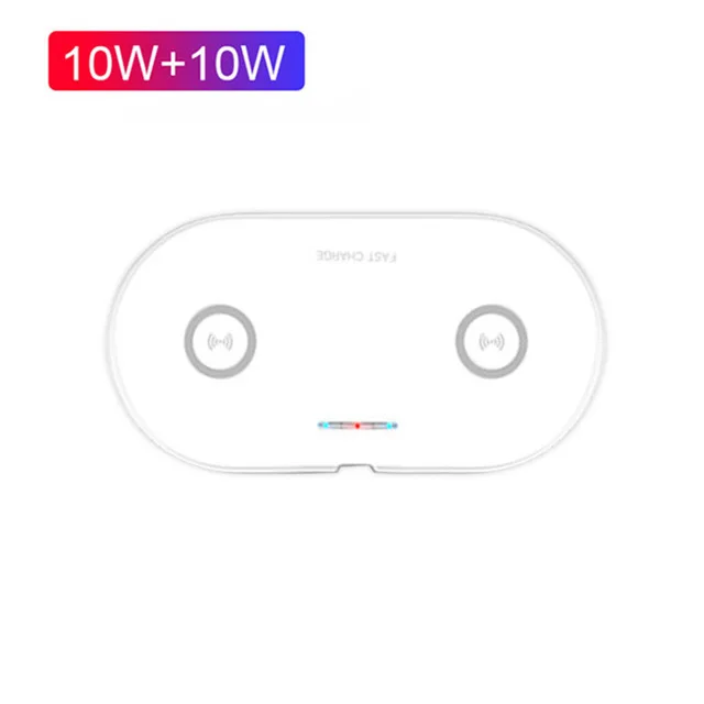 Dual 10W White 20 Вт Qi Беспроводное зарядное устройство для samsung S10 S9 huawei P30 Pro mate 30 Настольный двойной 10 Вт Быстрая зарядка для iphone 11 XS MAX X 2в1 - Цвет: Dual 10W White