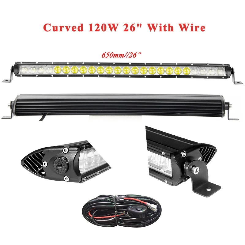 120W With Switch VISORAK 20 26 3" Однорядный изогнутый внедорожный тонкий светодиодный светильник для грузовиков светодиодный бар для 4WD 4x4 Трейлер внедорожник ATV автомобиль - Цвет: 120W With Switch