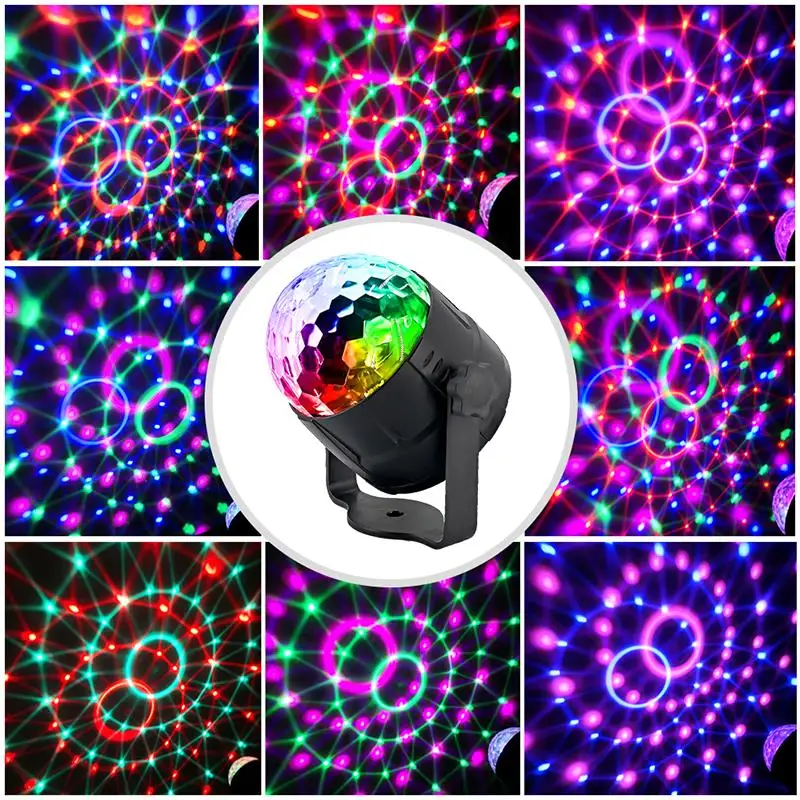 Mini RGB LED Crystal Magic Ball Stage Effect Lighting Lights Party Disco Club DJ Lamp with Remote Control 15 Colors Lumiere Beam