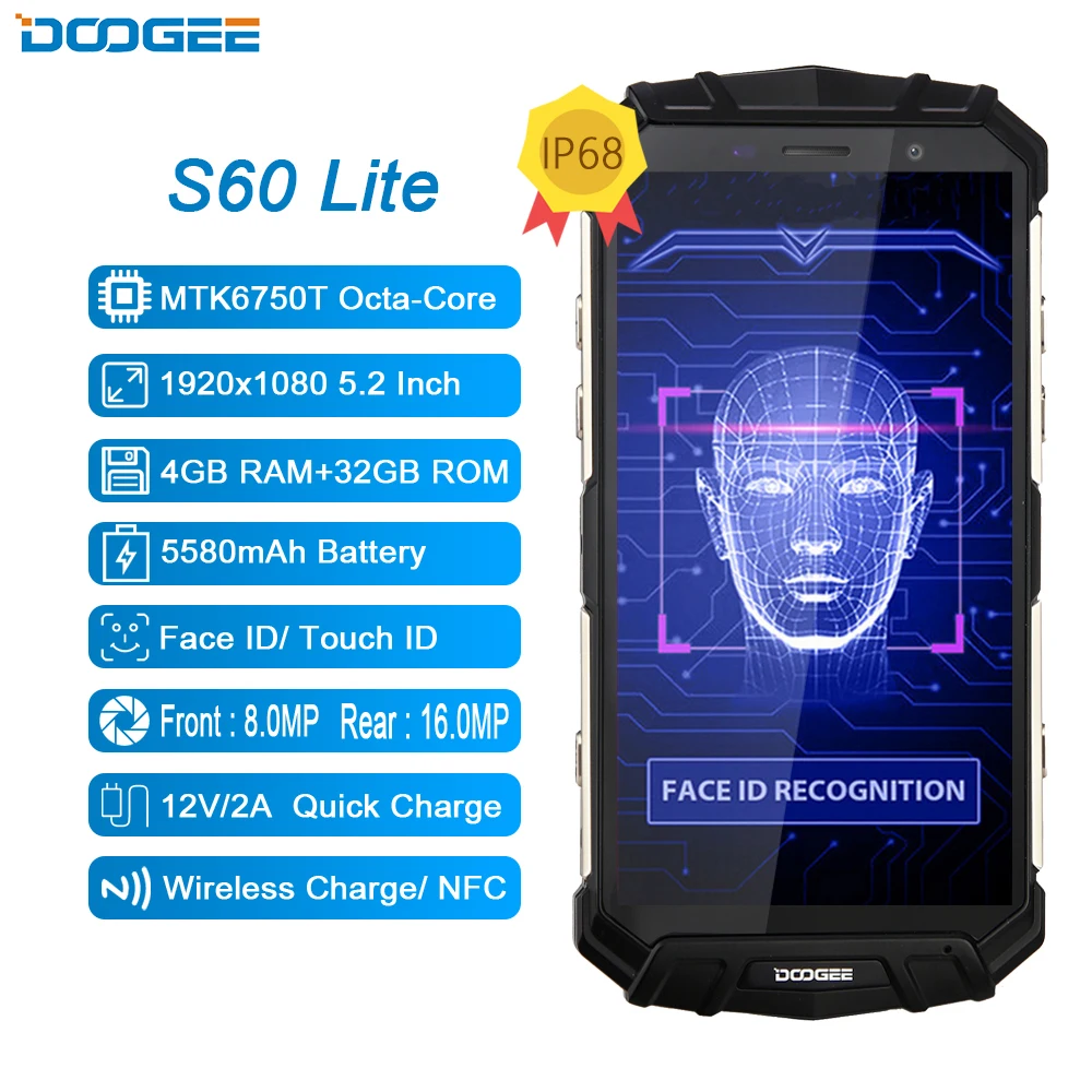 DOOGEE S60 Lite смартфон с 5 дюймовым дисплеем ОЗУ 4 Гб ПЗУ 32 ГБ 16 МП 2 мАч Android 7 0|Смартфоны|