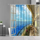 Занавеска для душа Водонепроницаемая с крючками, декоративная 3D занавеска на окно в ванную комнату, имитация Морского Пейзажа