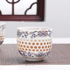 100ml Blue and White Porcelain Hollow Honeycomb Ceramic Tea Cup Kung Fu Tea Set Water Cup Puer Tea Bowl Drinkware