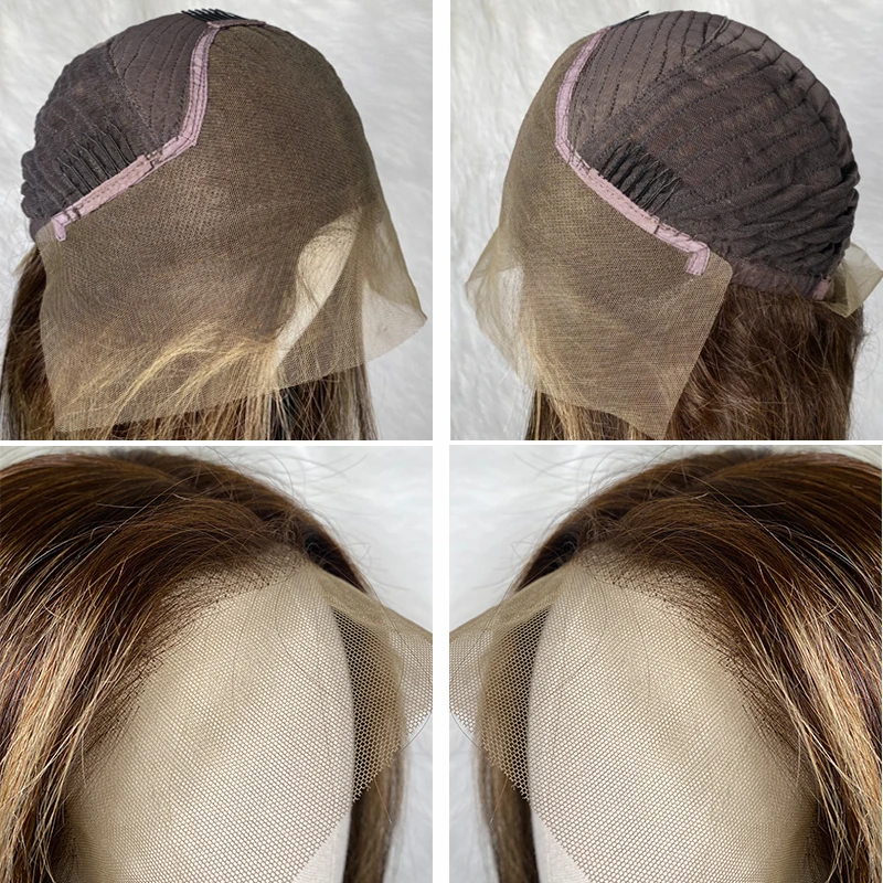 

13x4 Straight Lace Front Human Hair Wigs Highlight Color #4/27 Deep Part Ombre Human Hair Lace Wigs Pre-Plucked for Women