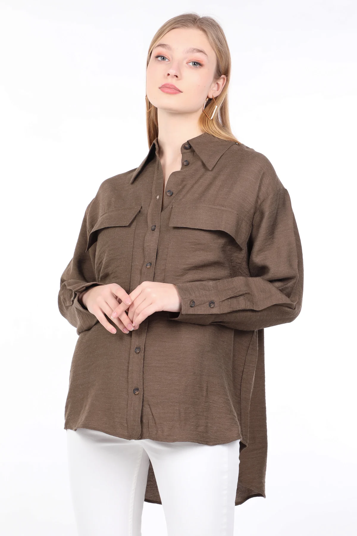 

Women's Khaki Pocket Basic Shirt