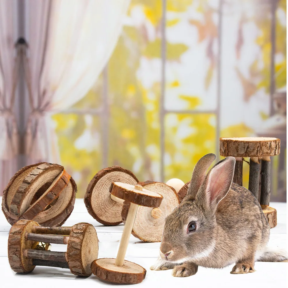 

Wooden Pet Hamster Toys Pine Dumbells Unicycle Bell Roller Chew Toys Balls for Hamster Rabbits Rats Dog CatsToy Molars Supplies