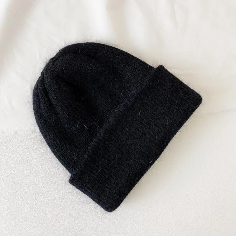 

Casual Women's Hats Rabbit Hair Knitted Beanies Autumn Winter New Thick 2020 Knitted Girls Skullies Beanies Thickened Warm