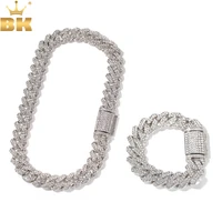 the bling king neba 18mm zinc alloy s link mens miami cuban necklace bracelet set full bling iced rhinestones hiphop jewelry