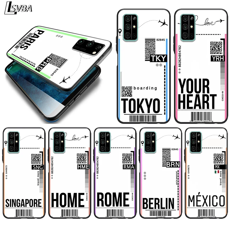 

Silicone Cover Fly Ticket Paris Tokyo for Huawei Honor 30 20S 20 10i 9S 9A 9C 9X 8X 10 9 Lite 8A 7C 7A Pro Phone Case