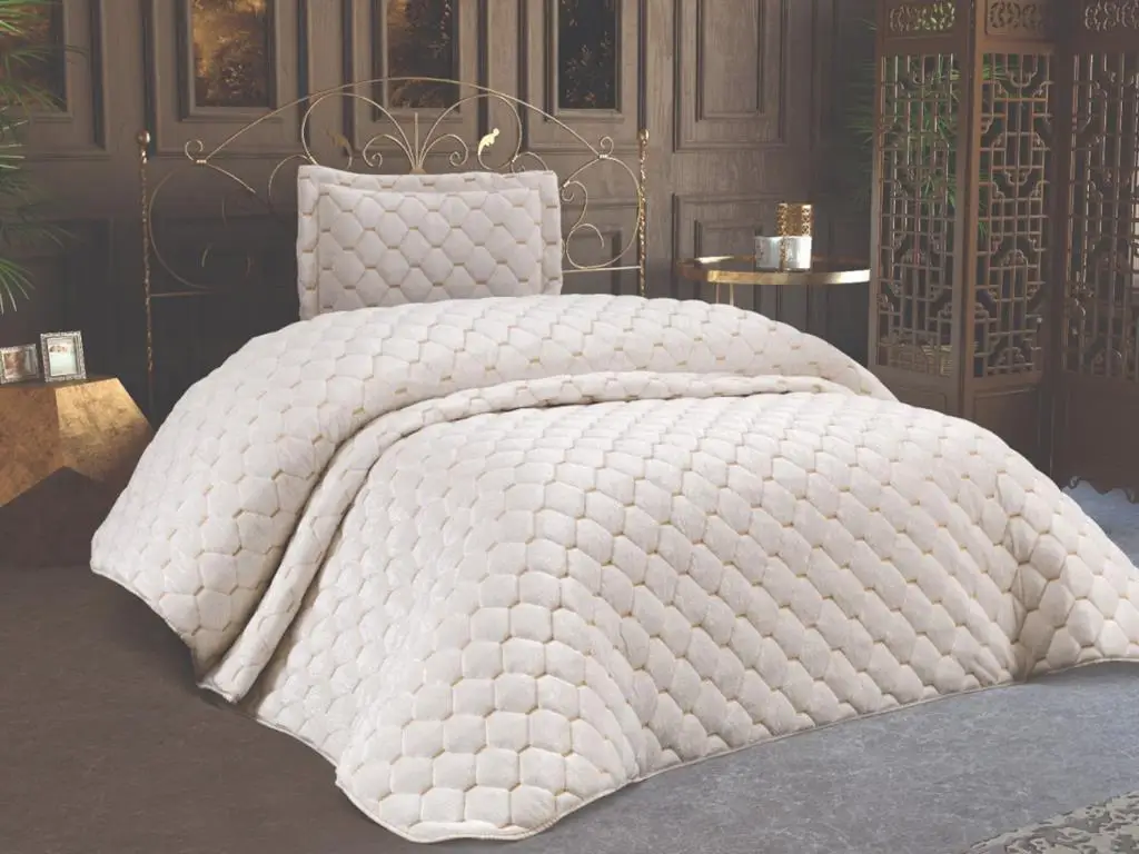 

Lima Velvet Padded Single Bed Cover Cream