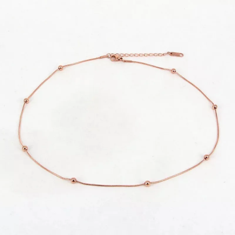 

2021 New Korean Titanium Steel Rose Gold Beads Beanie Versatile Snake Bones Chain Necklace Non-Fading Necklace Wear jewelry
