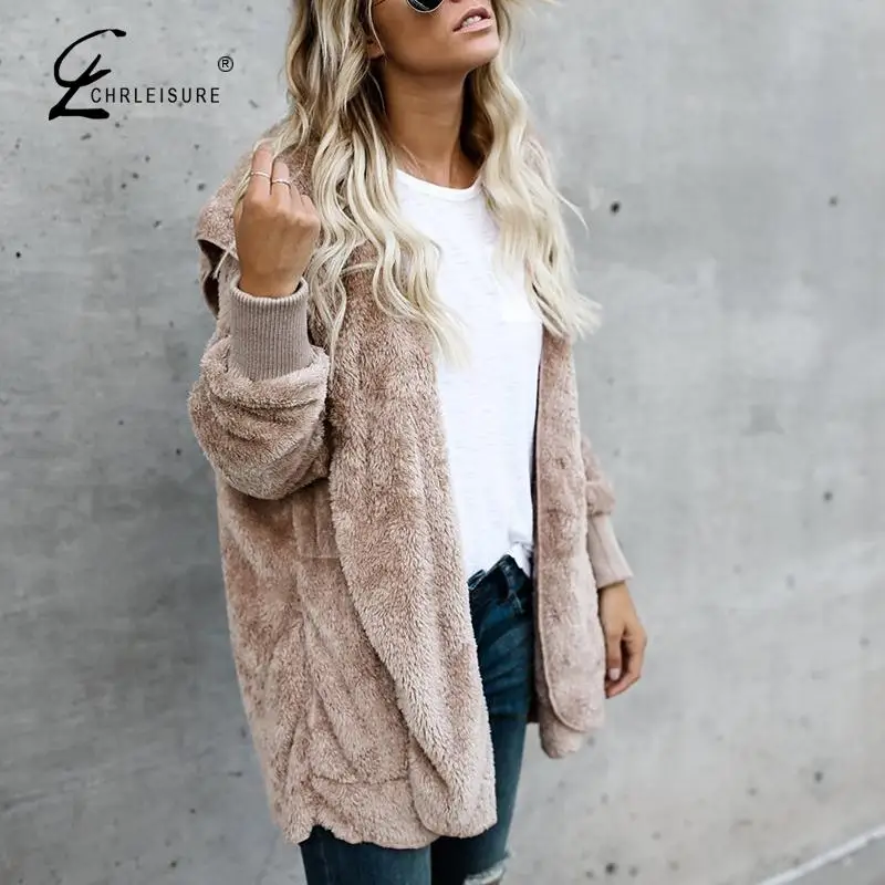 Женский плюшевый кардиган с капюшоном свитер пальто Winte размера плюс длинный
