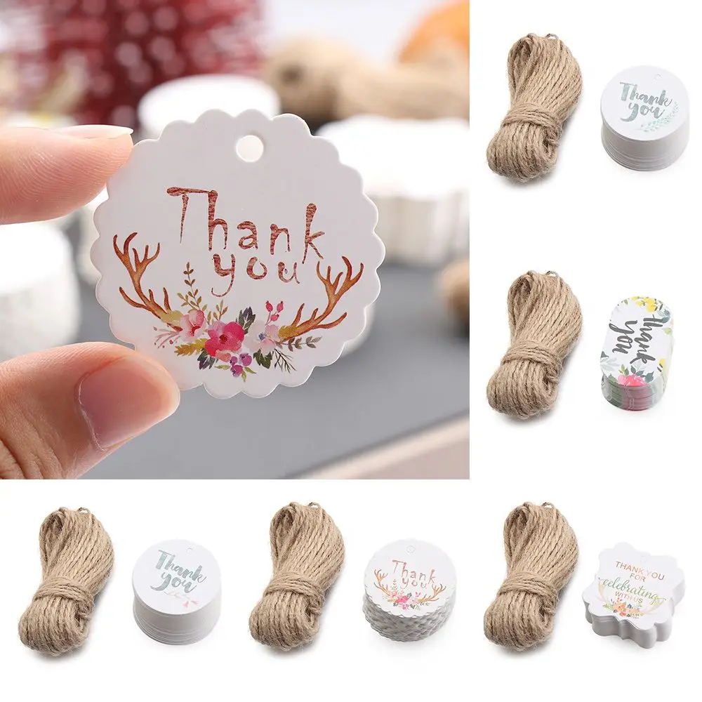 

50pcs Flower Gift Box Decoration Drop Ornaments White Paper Thank You Hang Tags Floral Gift Tags DIY Paper Label
