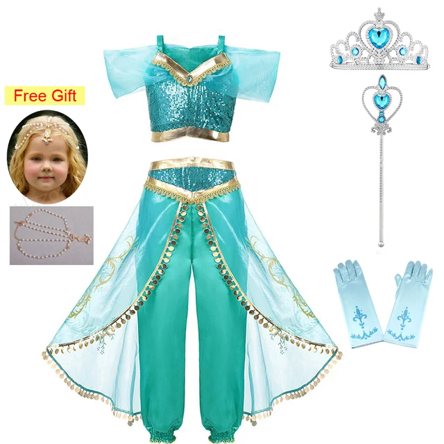Jasmine Set-4 Рождественская Детская Принцесса Жасмин платье Аладдин маскарадный костюм Принцесса Жасмин платье для девочек костюм для ролевых игр из двух предметов - Цвет: Jasmine Set-4