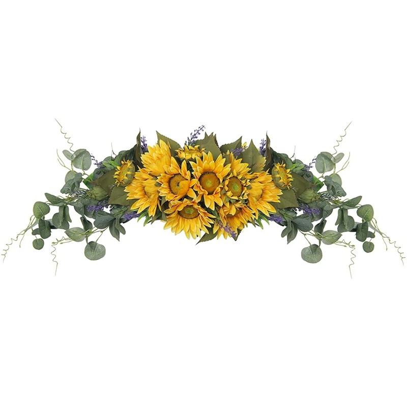 

Artificial Sunflower Swag, Sunflowers Lavenders Green Eucalyptus Leaves for Front Door Wedding Arch Party Wall Decor
