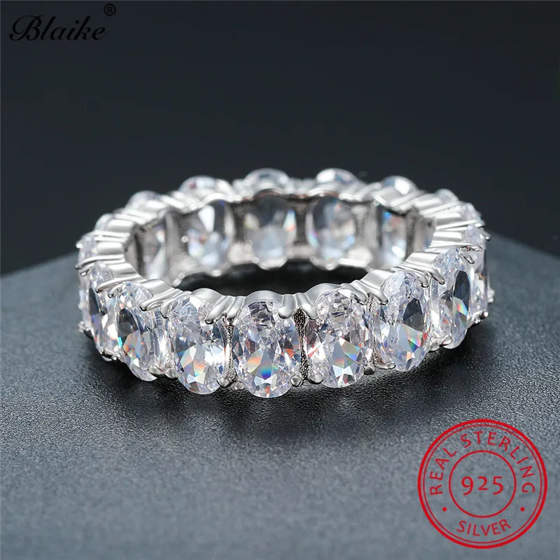 S925 стерлингового серебра кольцо овальный камень белый кристалл обручальные